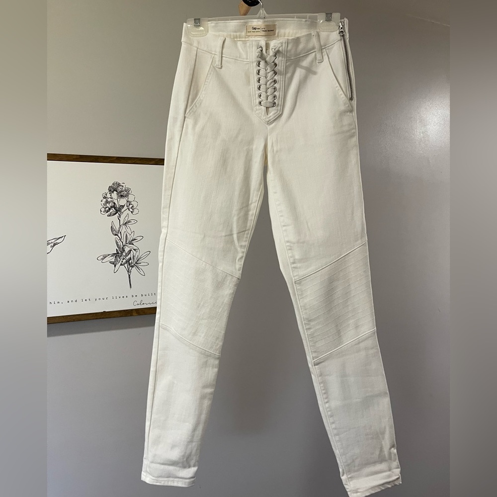 Gap True Skinny moto white lace up jeans  27 Tall